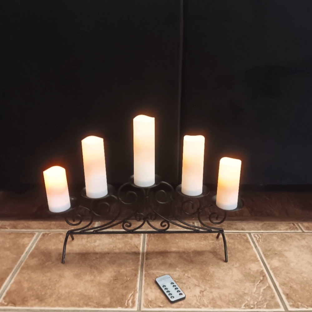 Iron candelabra with flameless candles